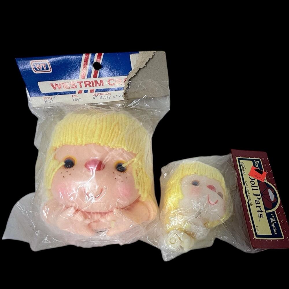 Lot Of 2 Vtg Westrim & Darice Doll Head Hands Blonde Yarn Hair Craft NOS Sisters